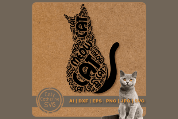 Download Cat Silhouette Word Art Cat Meow Paw SVG - Paw Collection